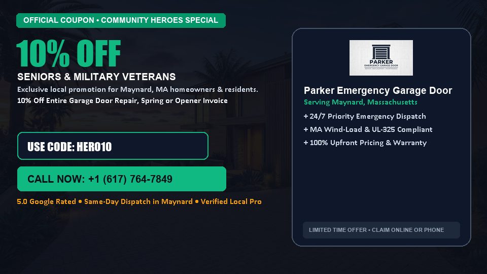 Parker Emergency Garage Door 10% OFF Seniors & Military Veterans in Maynard, MA